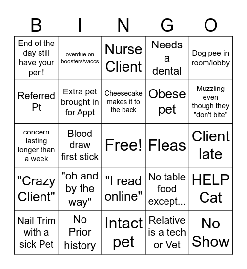 Belton Animal Clinic Bingo Card