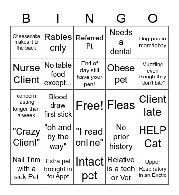 Belton Animal Clinic Bingo Card