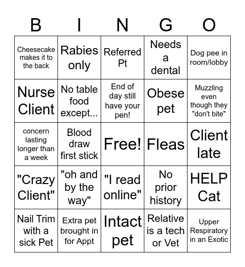 Belton Animal Clinic Bingo Card