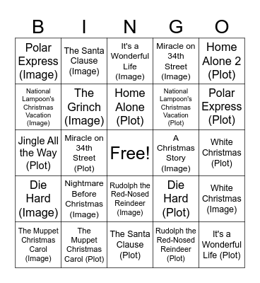 Christmas Movie Bingo Card