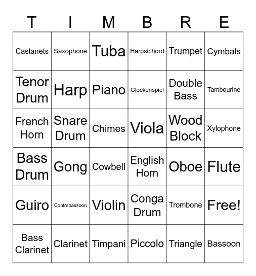 Instrument Bingo Card