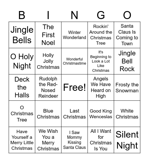 Christmas Music Bingo Card