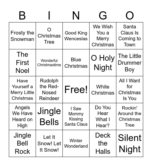 Christmas Music Bingo Card