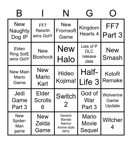 TGA 2024 Bingo Card