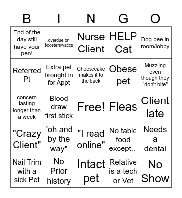 Belton Animal Clinic Bingo Card