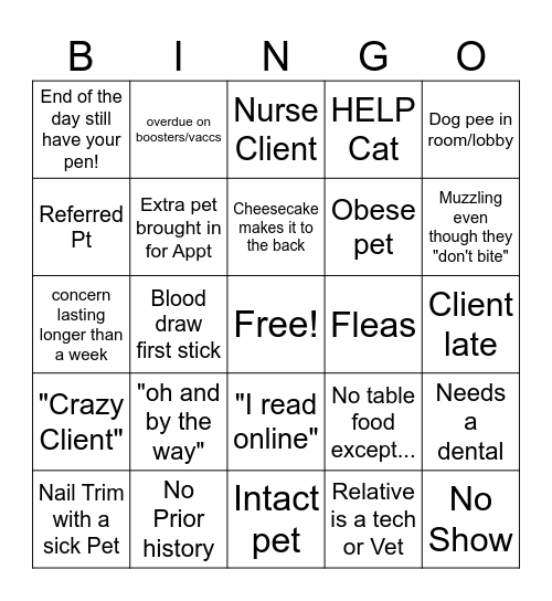 Belton Animal Clinic Bingo Card