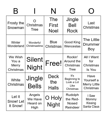 Christmas Music Bingo Card