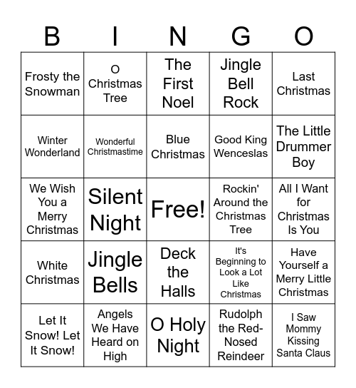 Christmas Music Bingo Card