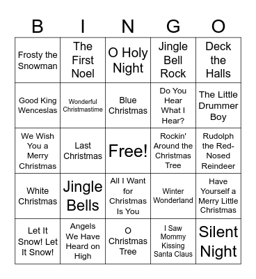 Christmas Music Bingo Card