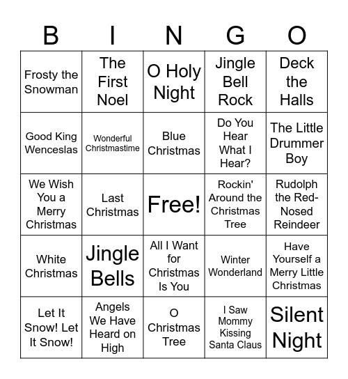 Christmas Music Bingo Card