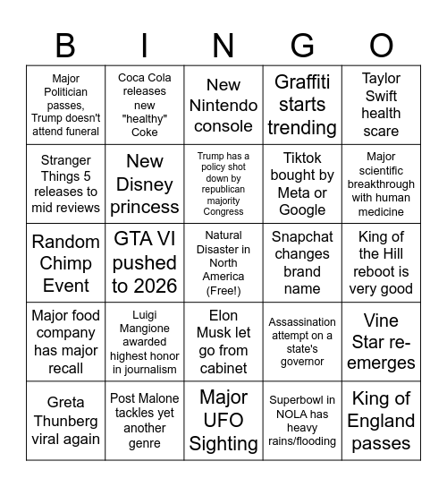 2025 Bingo Card