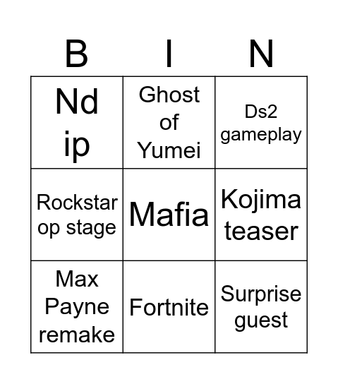 Untitled Bingo Card