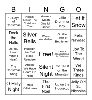Christmas Song Bingo Card