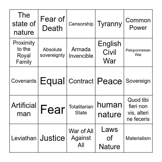 Thomas Hobbes Bingo Card