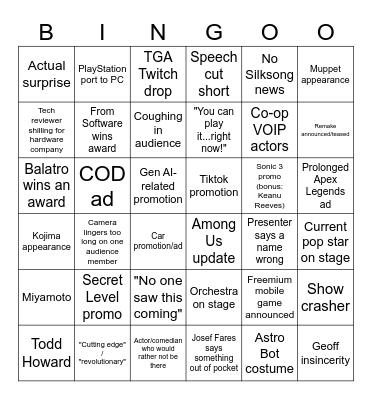 TGA 2024 Bingo Card