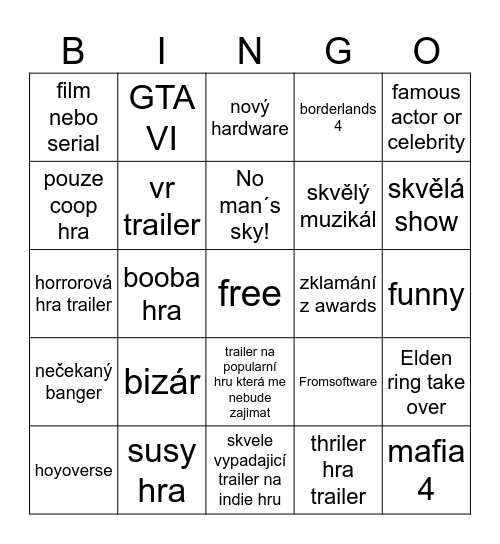 GOTY Bingo Card