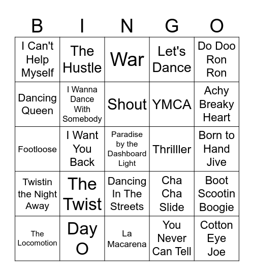 Let's Dance Bingo Card