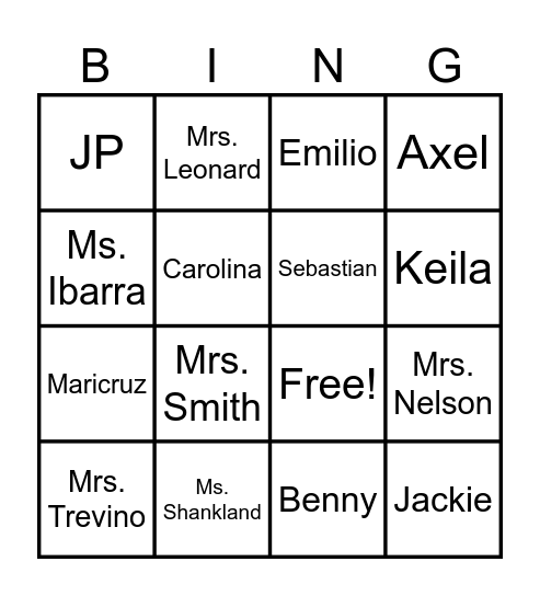 Grade 2  Learning Center Bingo Card