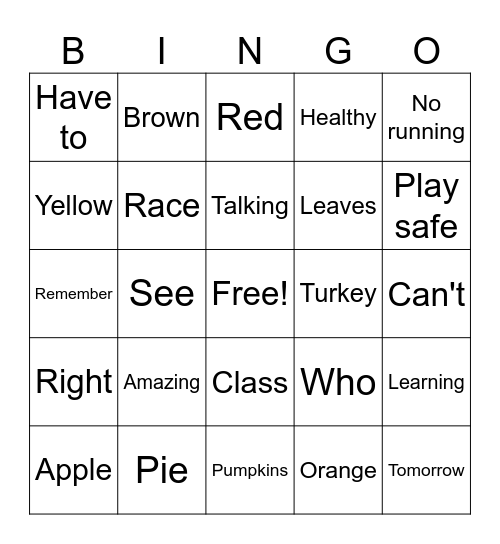 Ms.Love's fall skit Bingo Card