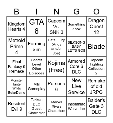 Untitled Bingo Card