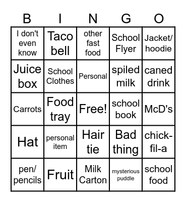 School Ground Bingo Card