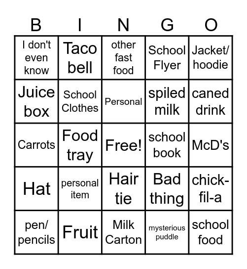 School Ground Bingo Card