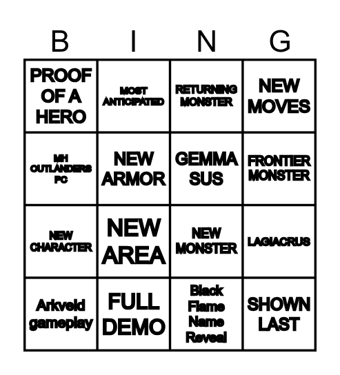 MH GAME AWARDS Bingo Card