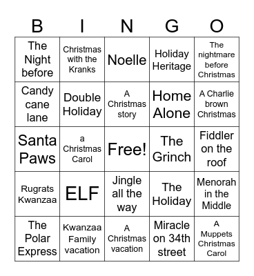 Watch me Bingo Card