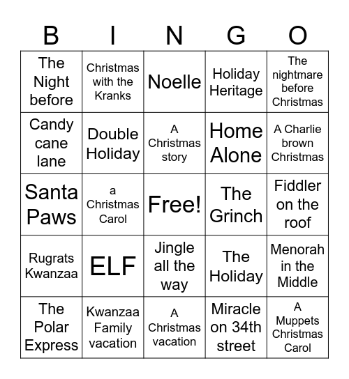 Watch me Bingo Card