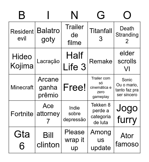The game awards 2024 (br) Bingo Card