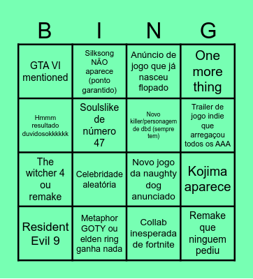 Bingo game awards Bingo Card