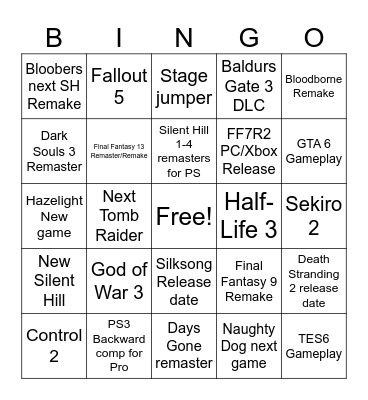 The Geoffies 2024 Bingo Card