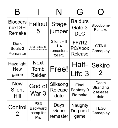 The Geoffies 2024 Bingo Card