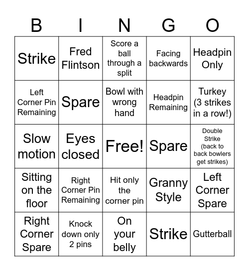 Fun Bunch 5 Pin Bingo Bowling Bingo Card