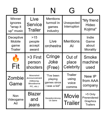 Game Awards 2024 Bingo Card