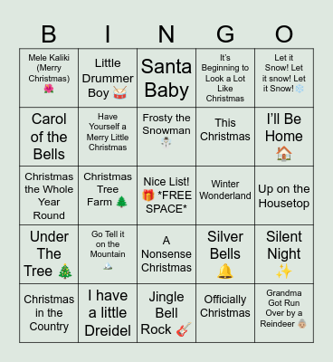 Christmas Music Bingo! Bingo Card