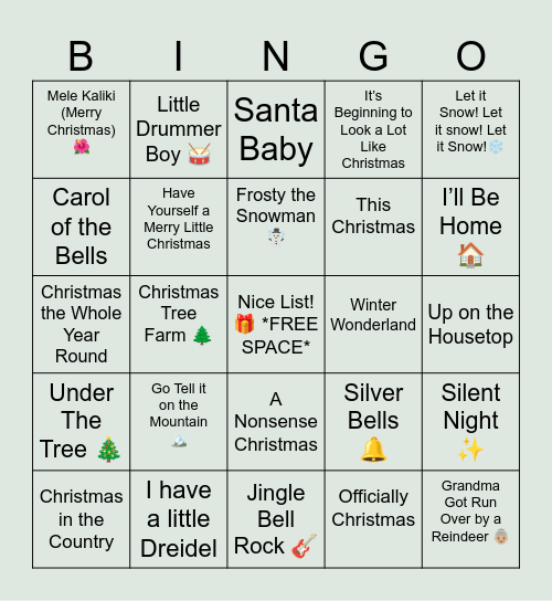 Christmas Music Bingo! Bingo Card