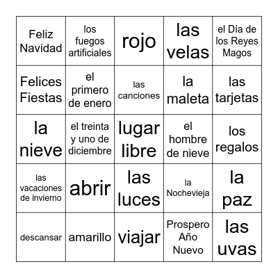 Vacaciones del Invierno Bingo Card