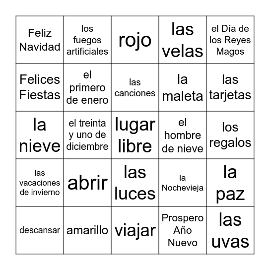 Vacaciones del Invierno Bingo Card