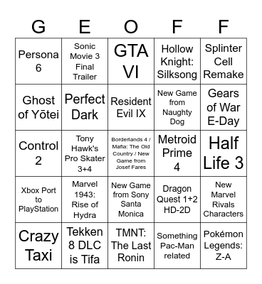TGA Bingo (Game Trailers) Bingo Card