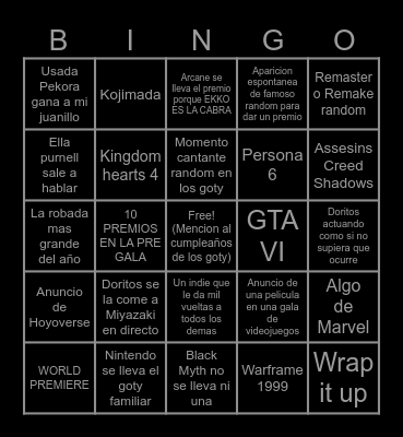 Goty 2024 Drou Edition Bingo Card