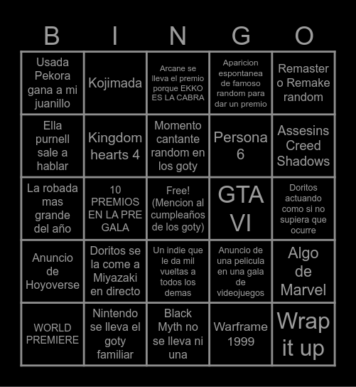 Goty 2024 Drou Edition Bingo Card