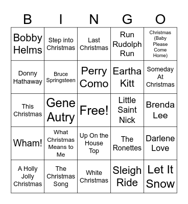 Christmas Song Bingo Card