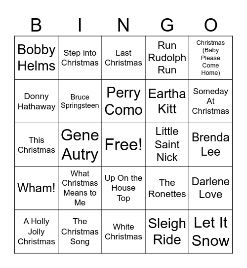 Christmas Song Bingo Card