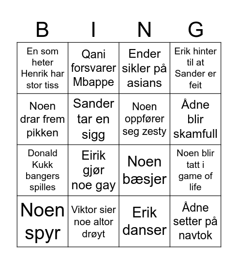 Guttabingo Abelsen Bingo Card