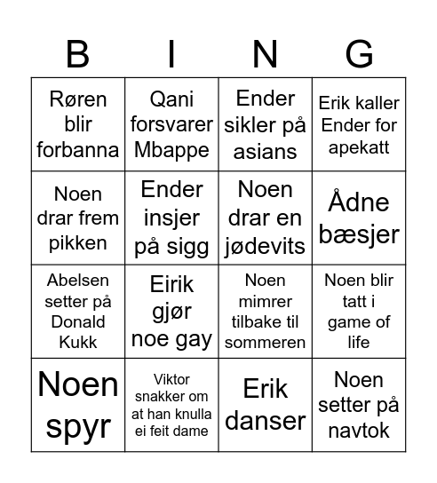 Guttabingo Sander Bingo Card