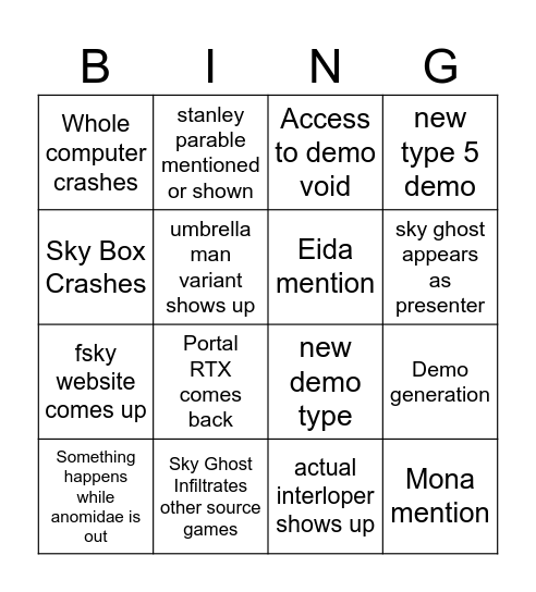 Interloper C Bingo Card