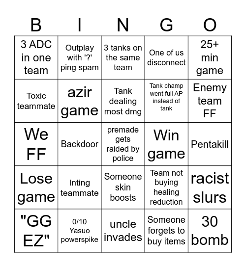 ARAM Bingo Card