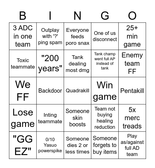 ARAM Bingo Card