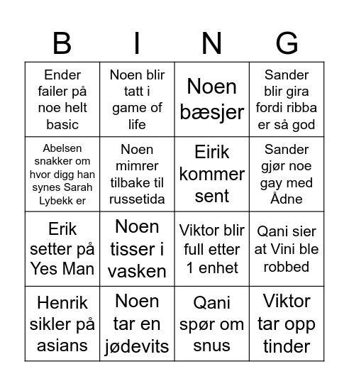 Bingo Ådne Bingo Card